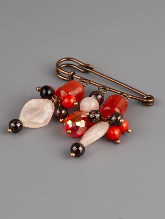 Брошь-булавка из розового кварца "Флорентина" бшс-5155