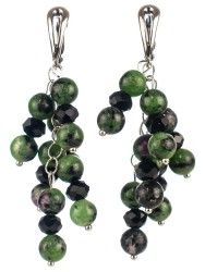 Серьги из цоизита и хрусталя "Смородина" 03-1125