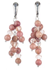 Серьги из родонита и хрусталя "Смородина" 03-1126