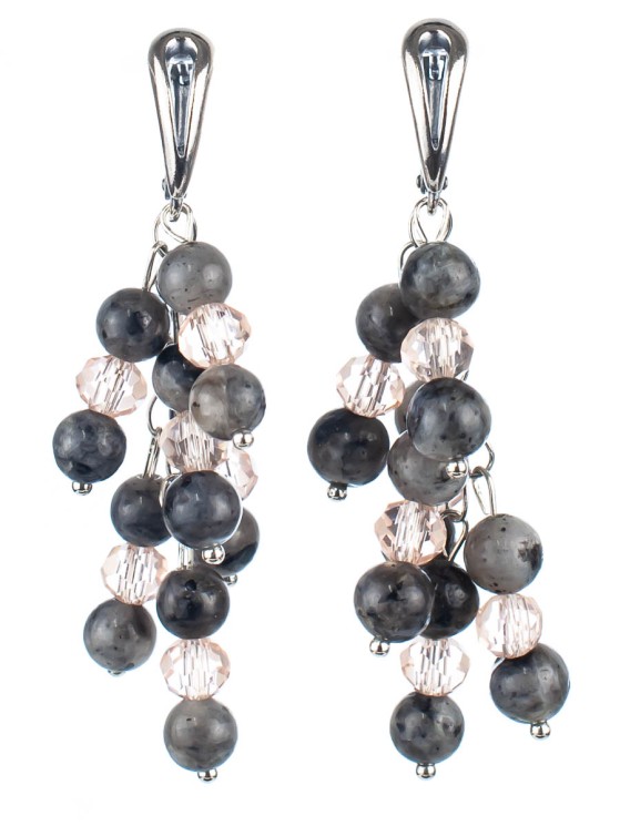 Серьги из лабрадора и хрусталя "Смородина" 03-1128