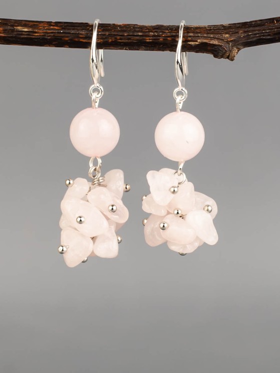 Серьги из розового кварца "Рапсодия" 03-1628