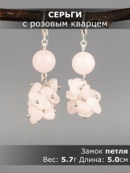 Серьги из розового кварца "Рапсодия" 03-1628