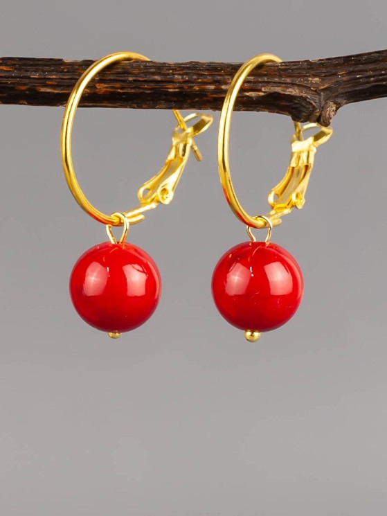 Серьги "Самба 2" иск. коралл с8248