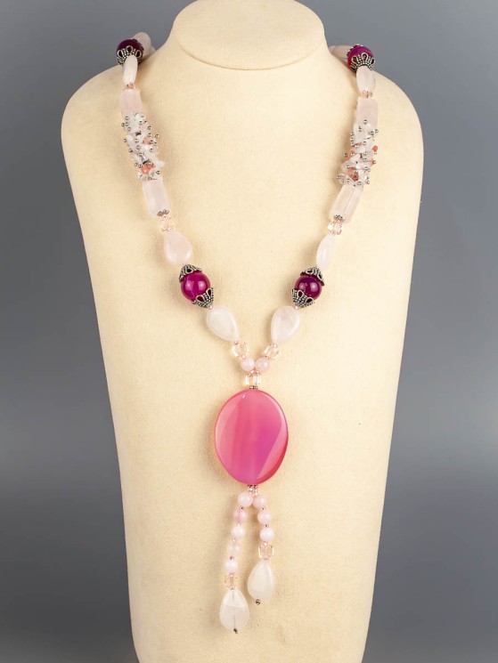 Бусы из розового кварца "Малиновый рассвет" 10-081