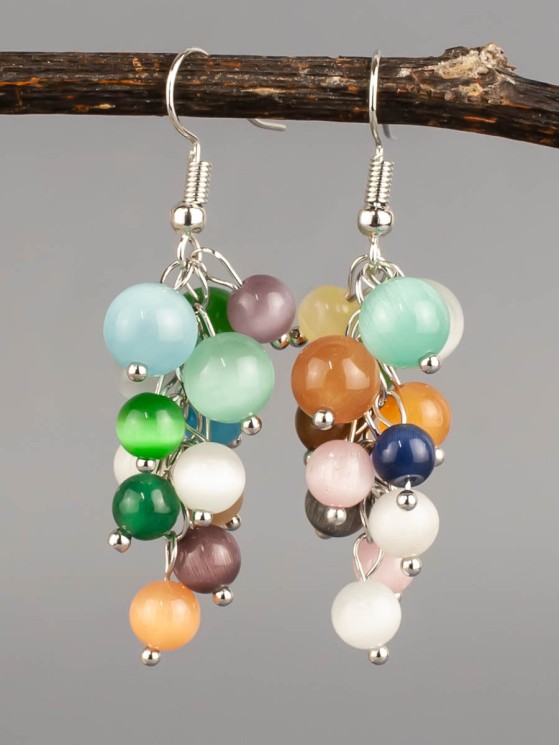 Серьги из кошачьего глаза "Соцветие" 03-1584