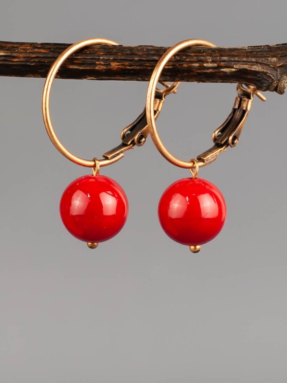 Серьги "Самба 2" иск. коралл с8249