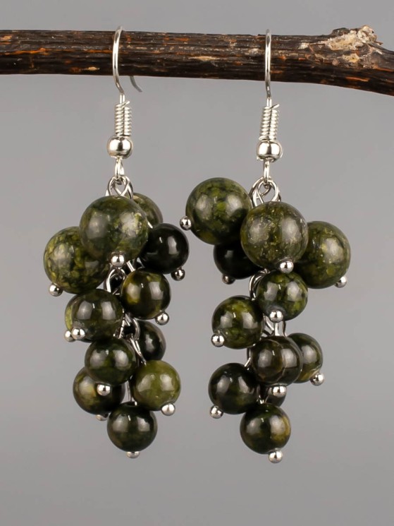 Серьги из змеевика "Соцветие" 03-1588