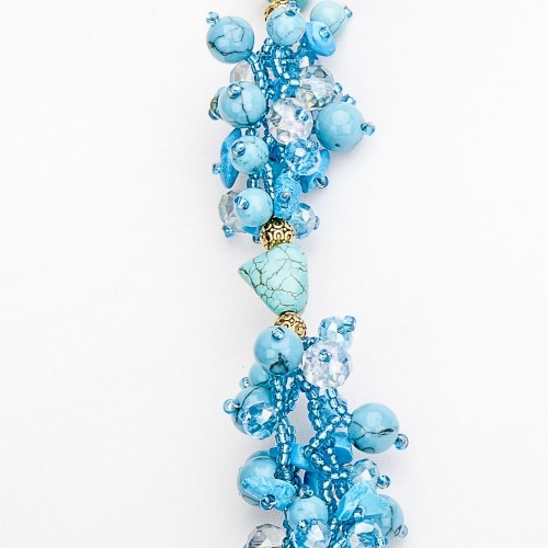 Авторские бусы "Утренняя свежесть" жемчуг, кахолонг, хрусталь ,прес. бирюза арт. ДЕВ-6322