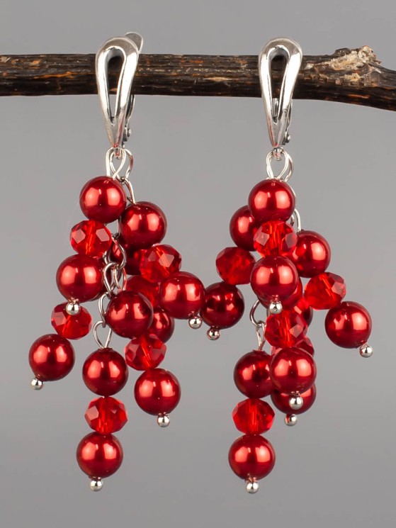 Серьги из жемчуга Майорка и хрусталя "Смородина" 03-1594