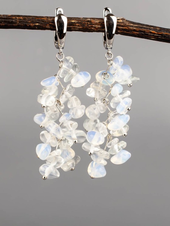 Серьги из лунного камня "Веточка" 03-1672