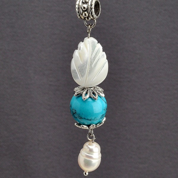 Кулон "На здоровье!" Жемчуг, перламутр, пресс. бирюза, арт. пд-кам2237