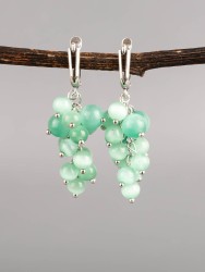 Серьги из кошачьего глаза "Гроздь" 03-997