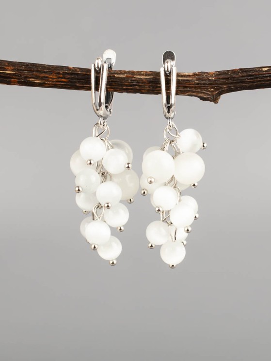 Серьги из кошачьего глаза "Гроздь" 03-999