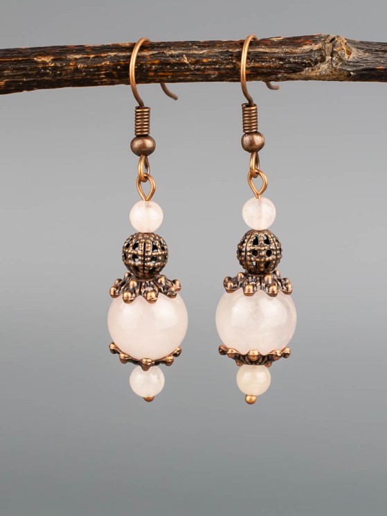 Серьги из розового кварца "Восток" 03-1708