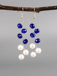 Серьги "Ёлочка" жемчуг "Майорка", хрусталь с8307