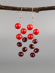 Серьги "Ёлочка" коралл, хрусталь с8309