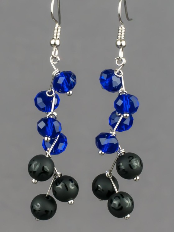 Серьги "Ёлочка" агат, хрусталь с8310