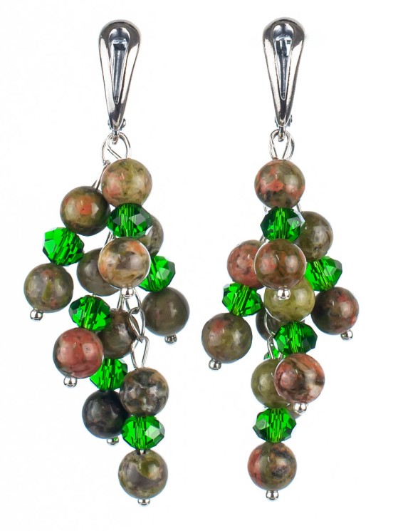 Серьги из унакита "Смородина" 03-1153