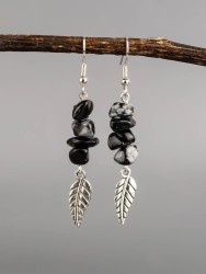 Серьги из обсидиана "Сантия" 03-1654