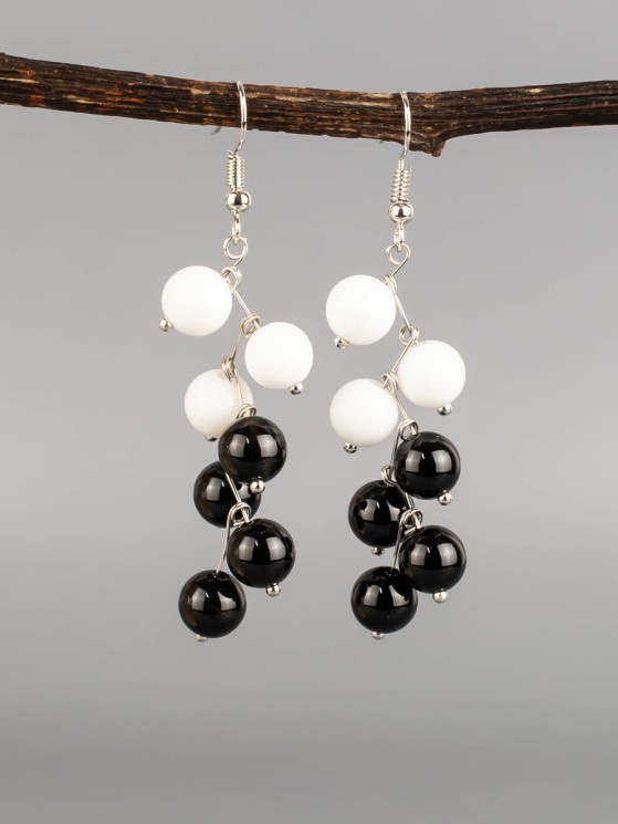 Серьги "Ёлочка" агат, кахолонг с8313