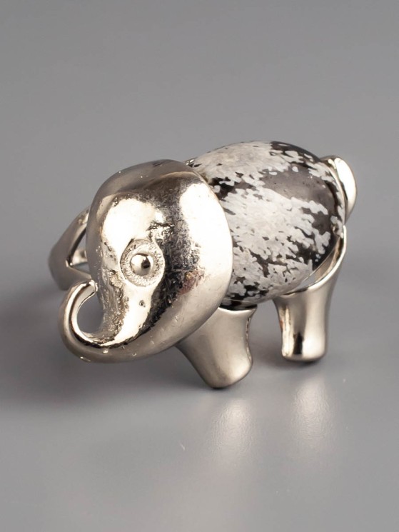 Кольцо из обсидиана "Слоник" 04-886