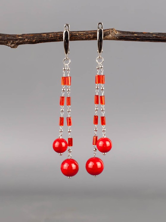 Серьги из им. коралла "Карамель" 03-1747