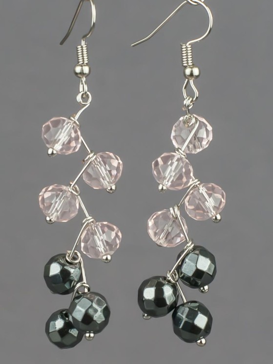 Серьги "Ёлочка" гематит, хрусталь с8314