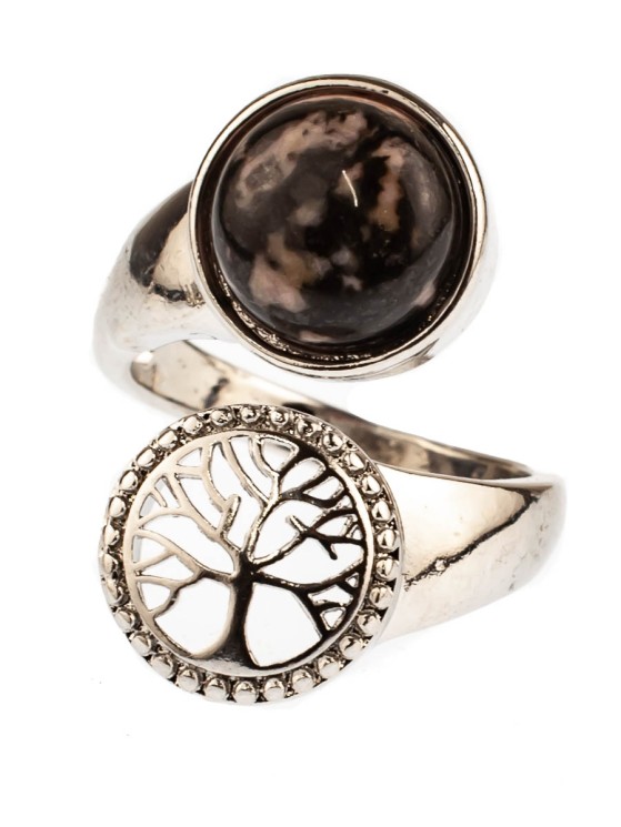 Кольцо из родонита "Дерево жизни" 04-547