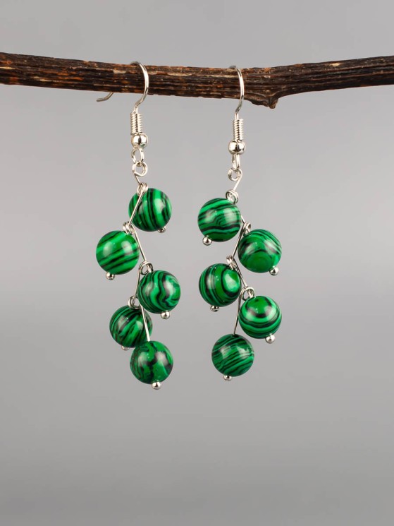 Серьги "Ёлочка" иск. малахит с8317