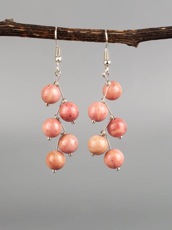 Серьги "Ёлочка" родонит с8318