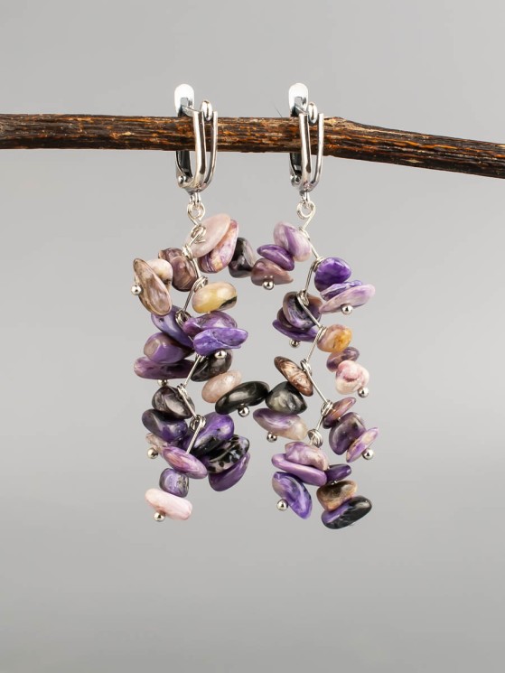 Серьги из чароита "Веточка" 03-1660