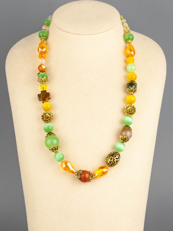 Бусы из кошачьего глаза "Краски лета" 10-054