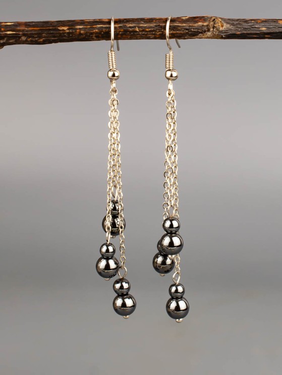 Серьги из гематита "Каскад" 03-1722