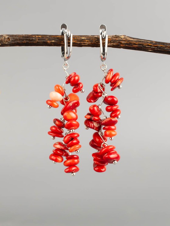 Серьги из коралла "Веточка" 03-1664