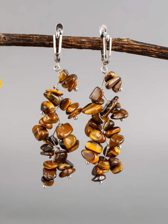 Серьги из тигрового глаза "Веточка" 03-1665