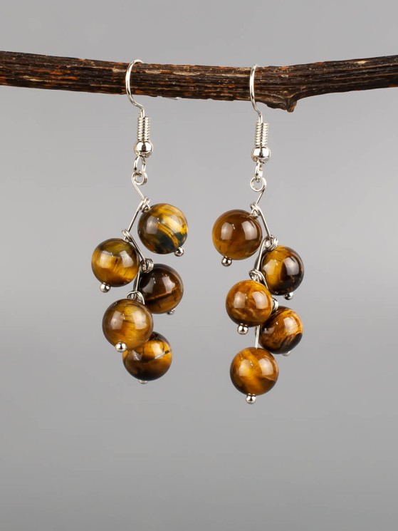 Серьги "Ёлочка" тигровый глаз с8324