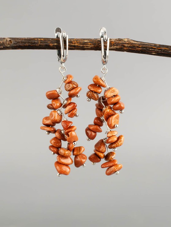 Серьги из авантюрина "Веточка" 03-1666