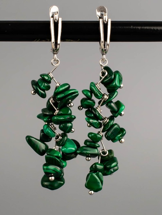 Серьги из малахита "Веточка" 03-1490