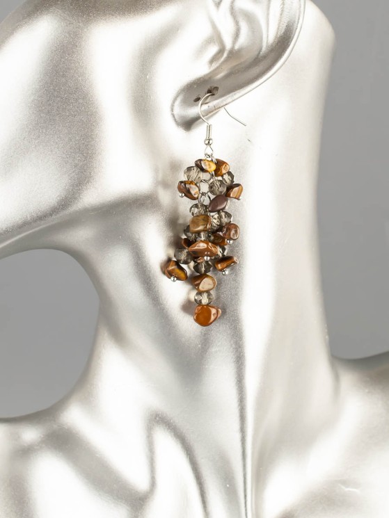 Серьги из тигрового глаза "Глициния" 03-1797