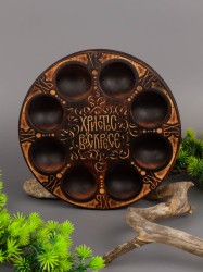 Поднос пасхальный из дерева береза d 19 см 54-014