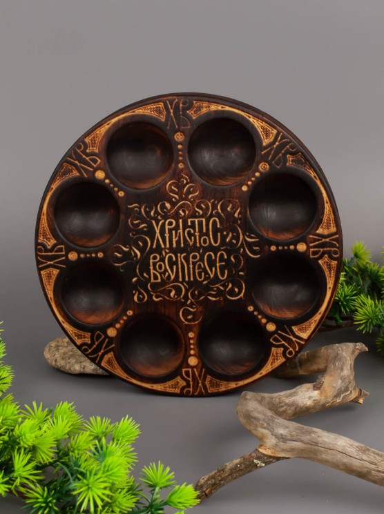 Поднос пасхальный из дерева береза d 19 см 54-014