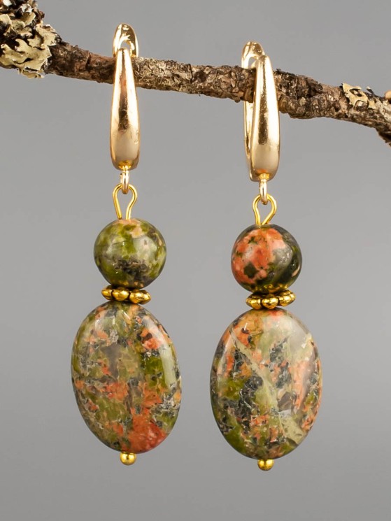 Серьги из унакита "Мадлена" 03-1500