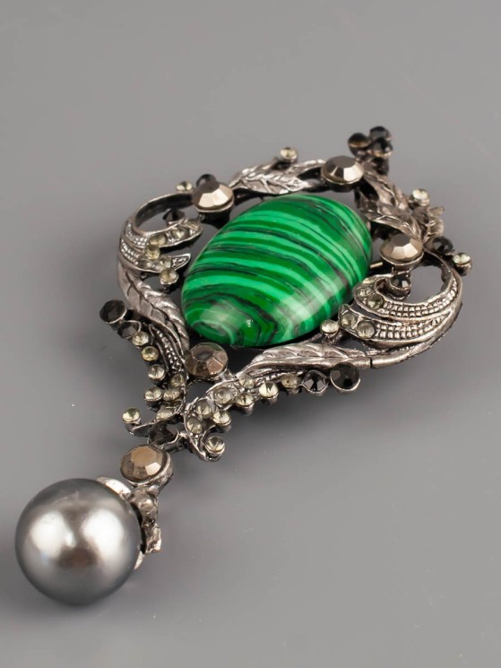 Брошь-кулон из им. малахита "Акцент" бшс-5132