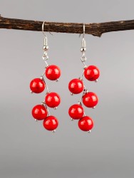 Серьги "Ёлочка" иск. коралл с8333