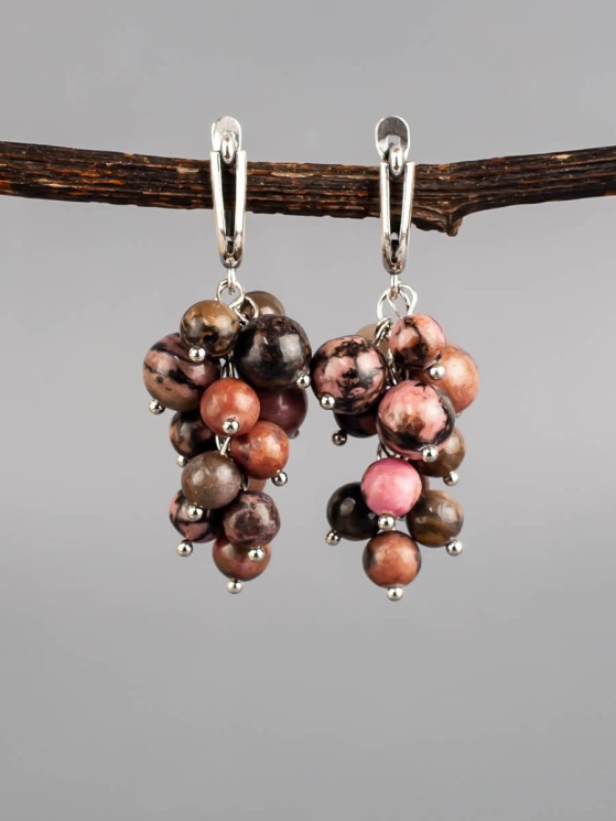 Серьги из родонита "Гроздь" 03-780