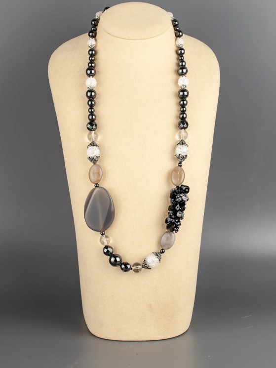 Бусы из агата "Сахарная вата" 10-234