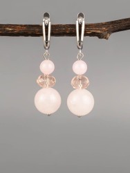 Серьги «Дарина» розовый кварц, хрусталь нс-8034а