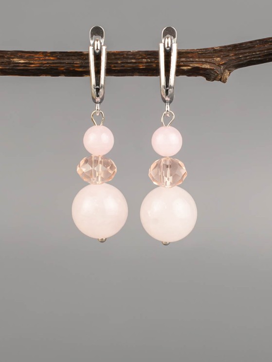 Серьги «Дарина» розовый кварц, хрусталь нс-8034а