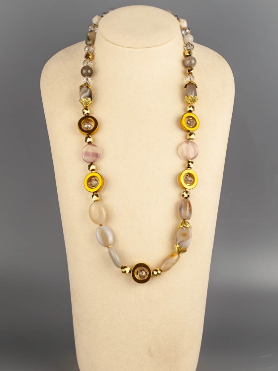 Бусы из агата "Сахарная вата" 10-238