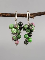 Серьги из цоизита "Гроздь" 03-782